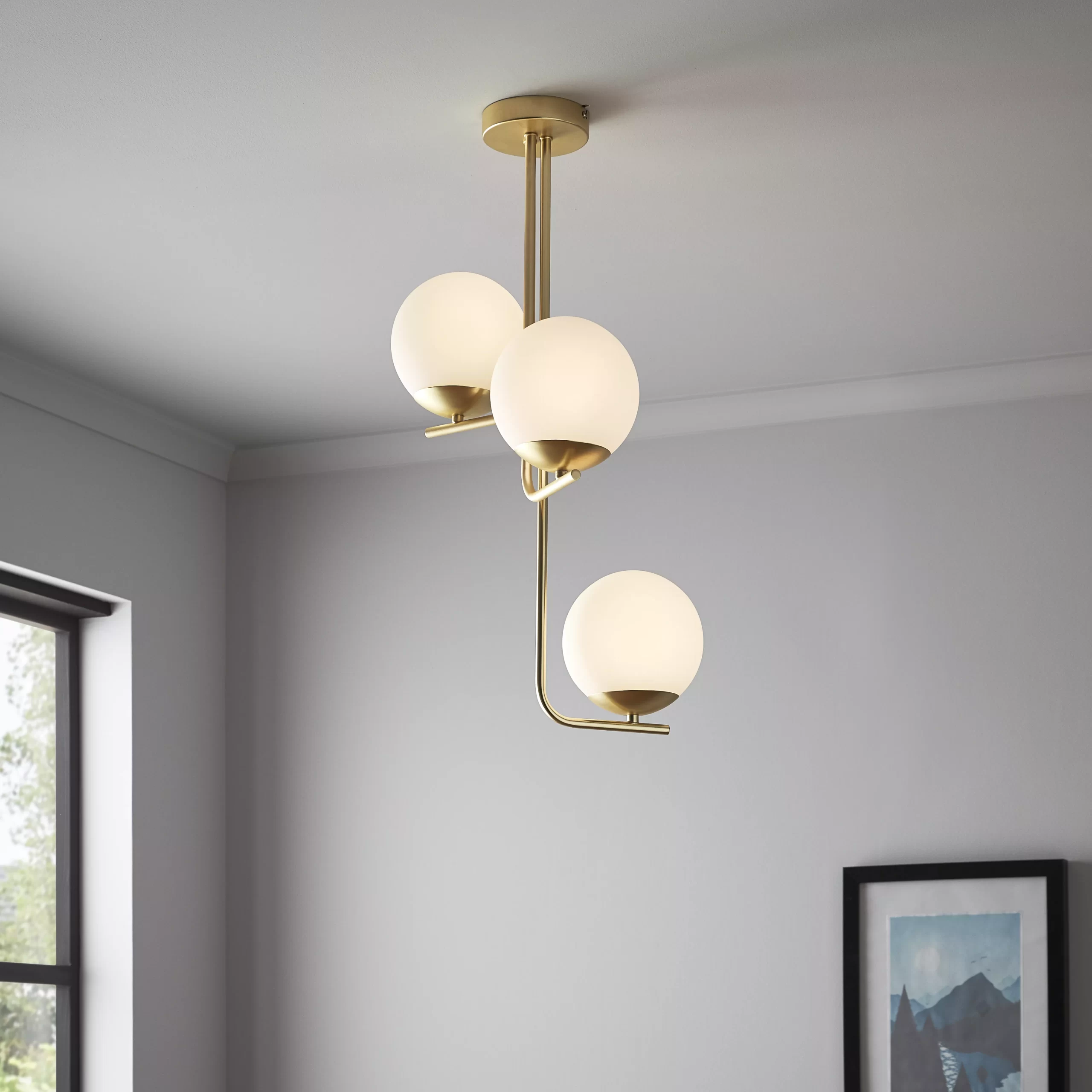 GoodHome Baldaz Brass Effect 3 Lamp Pendant Ceiling Light, (Dia)400mm 3 GoodHome Baldaz Brass Effect 3 Lamp Pendant Ceiling Light, (Dia)400mm