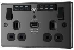 GoodHome Black Nickel 13A Switched Double WiFi Extender Socket With USB