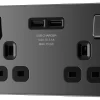 GoodHome Black Nickel Double 13A Screwless Switched Socket With USB X2 3.1A & Black Inserts 1 GoodHome Black Nickel Double 13A Screwless Switched Socket With USB X2 3.1A & Black Inserts -Professional Electrical Lighting Store goodhome black nickel double 13a screwless switched socket with usb x2 3 1a black inserts5059340134284 01c