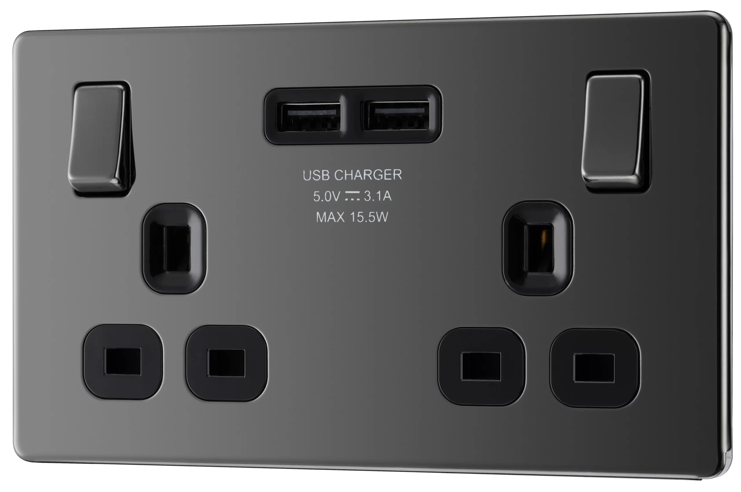 GoodHome Black Nickel Double 13A Screwless Switched Socket With USB X2 3.1A & Black Inserts 3 GoodHome Black Nickel Double 13A Screwless Switched Socket With USB X2 3.1A & Black Inserts