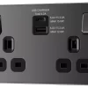 GoodHome Black Nickel Double 13A Screwless Switched Socket With USB X2 4.2A & Black Inserts 1 GoodHome Black Nickel Double 13A Screwless Switched Socket With USB X2 4.2A & Black Inserts -Professional Electrical Lighting Store goodhome black nickel double 13a screwless switched socket with usb x2 4 2a black inserts5059340135847 01c
