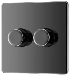 GoodHome Black Nickel Flat Profile Double 2 Way 400W Screwless Dimmer Switch