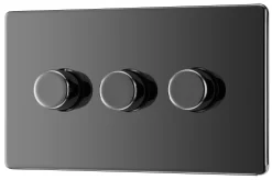 GoodHome Black Nickel Flat Profile Triple 2 Way 400W Screwless Dimmer Switch