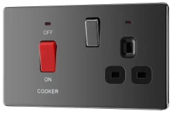 GoodHome Black Nickel Screwless Cooker Switch & Socket With Neon & Black Inserts