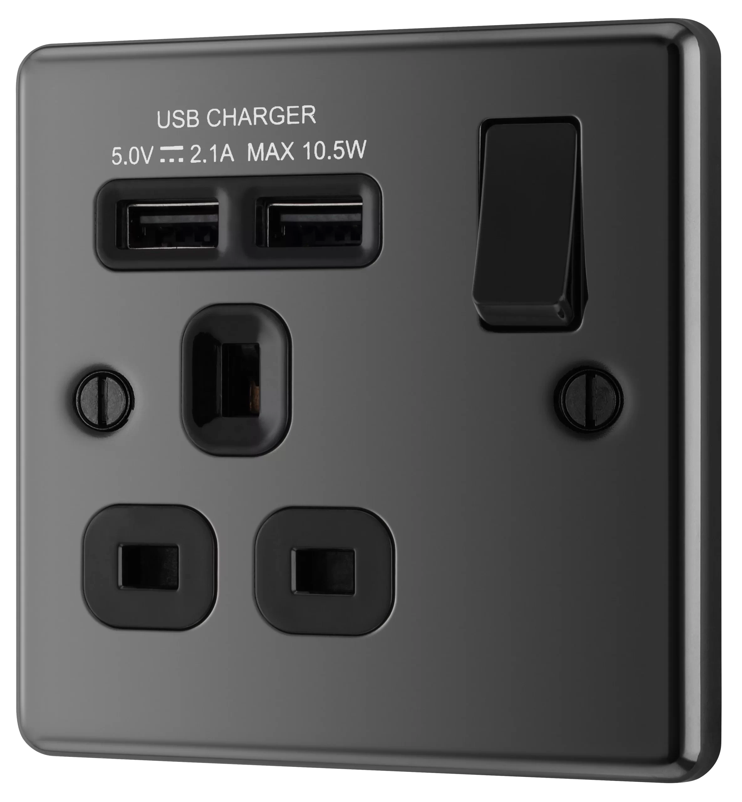GoodHome Black Nickel Single 13A Switched Socket With USB X2 & Black Inserts 3 GoodHome Black Nickel Single 13A Switched Socket With USB X2 & Black Inserts