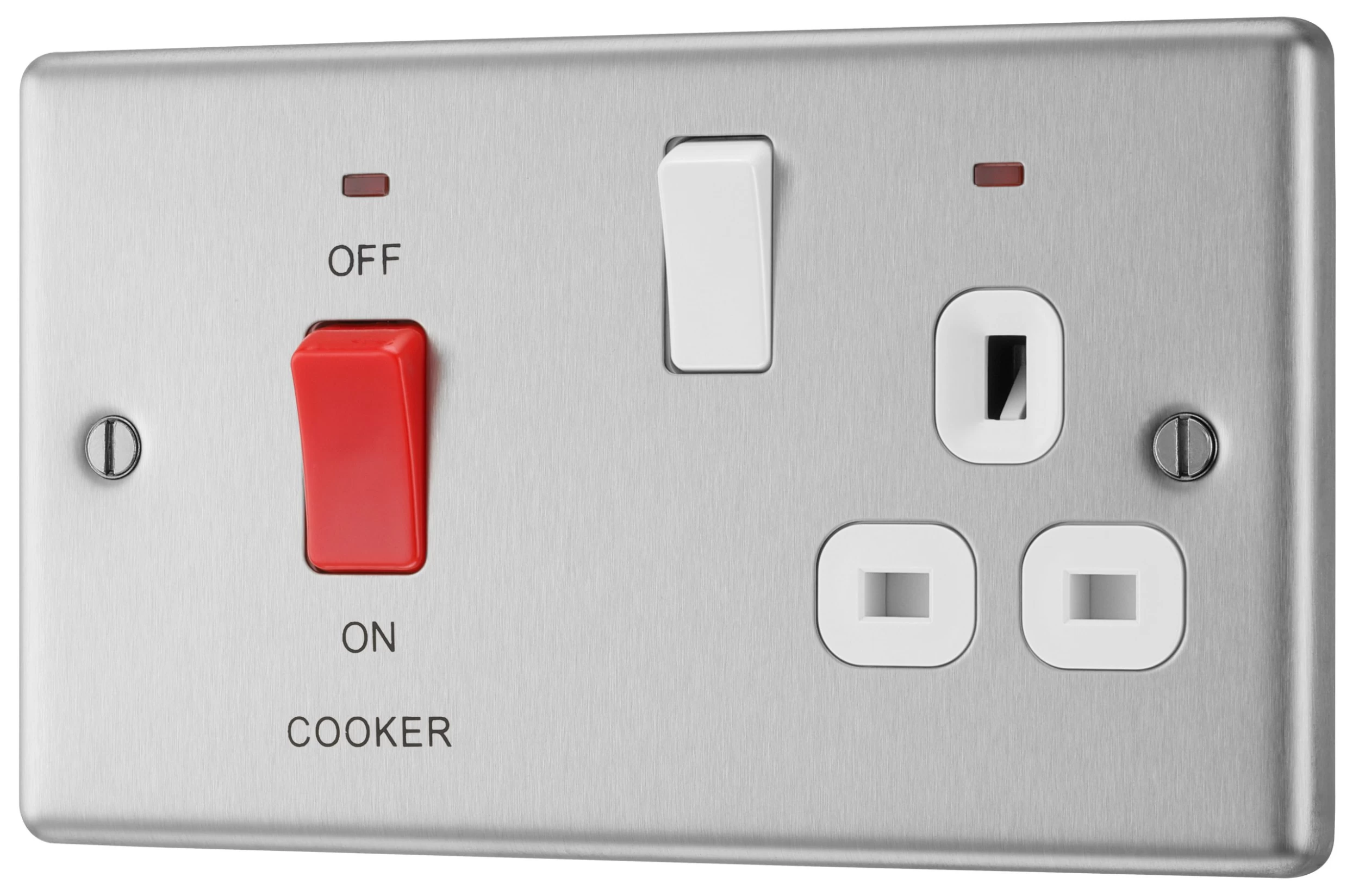 GoodHome Brushed Steel Cooker Switch & Socket With Neon & White Inserts 3 GoodHome Brushed Steel Cooker Switch & Socket With Neon & White Inserts