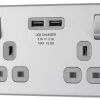 GoodHome Brushed Steel Double 13A Screwless Switched Socket With USB X2 3.1A & Grey Inserts 1 GoodHome Brushed Steel Double 13A Screwless Switched Socket With USB X2 3.1A & Grey Inserts -Professional Electrical Lighting Store goodhome brushed steel double 13a screwless switched socket with usb x2 3 1a grey inserts5059340132259 01c