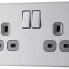 GoodHome Brushed Steel Double 13A Socket & Grey Inserts, Pack Of 5 1 GoodHome Brushed Steel Double 13A Socket & Grey Inserts, Pack Of 5 -Professional Electrical Lighting Store goodhome brushed steel double 13a socket grey inserts pack of 55059340132334 01c