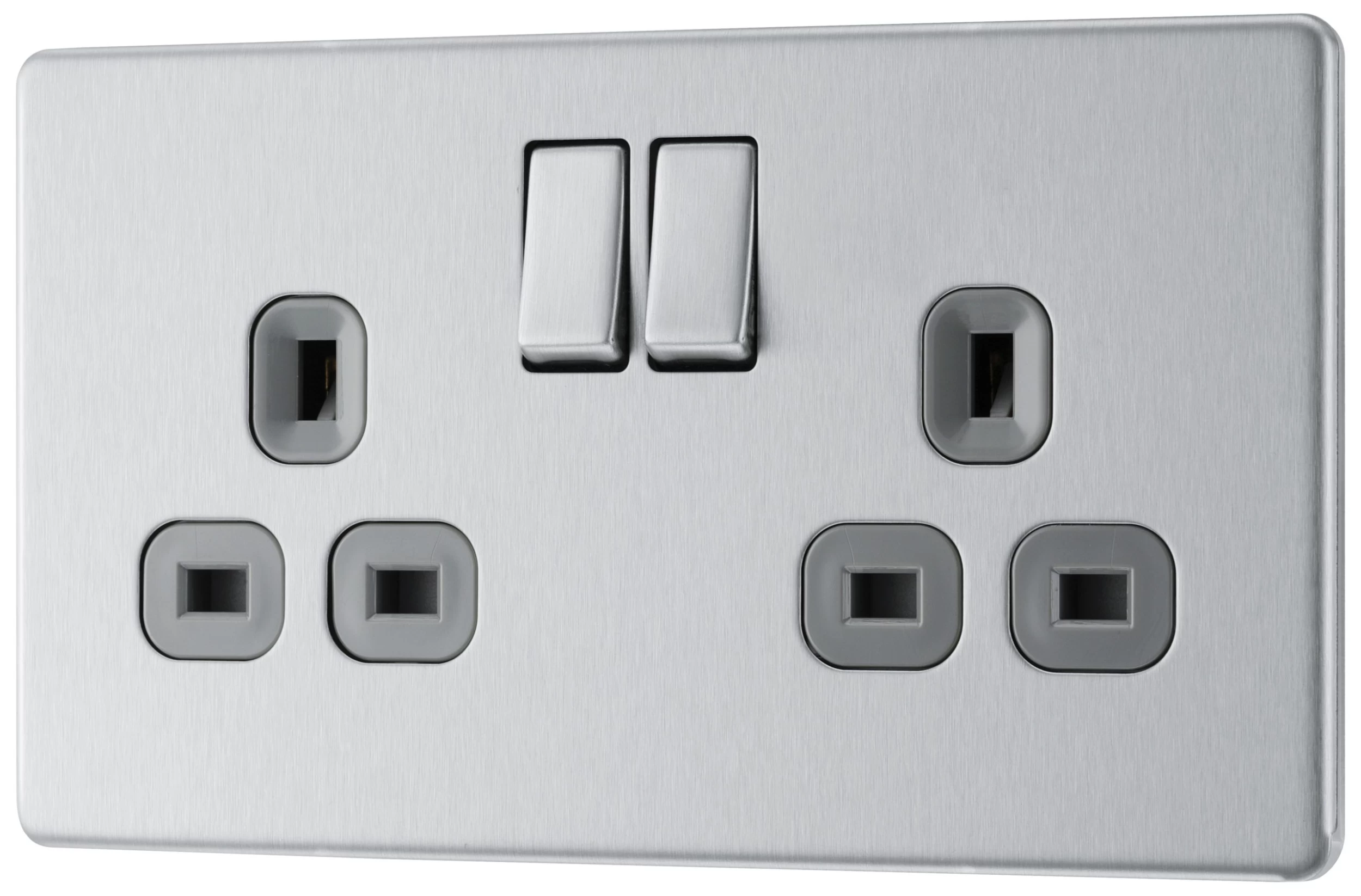 GoodHome Brushed Steel Double 13A Socket & Grey Inserts, Pack Of 5 3 GoodHome Brushed Steel Double 13A Socket & Grey Inserts, Pack Of 5