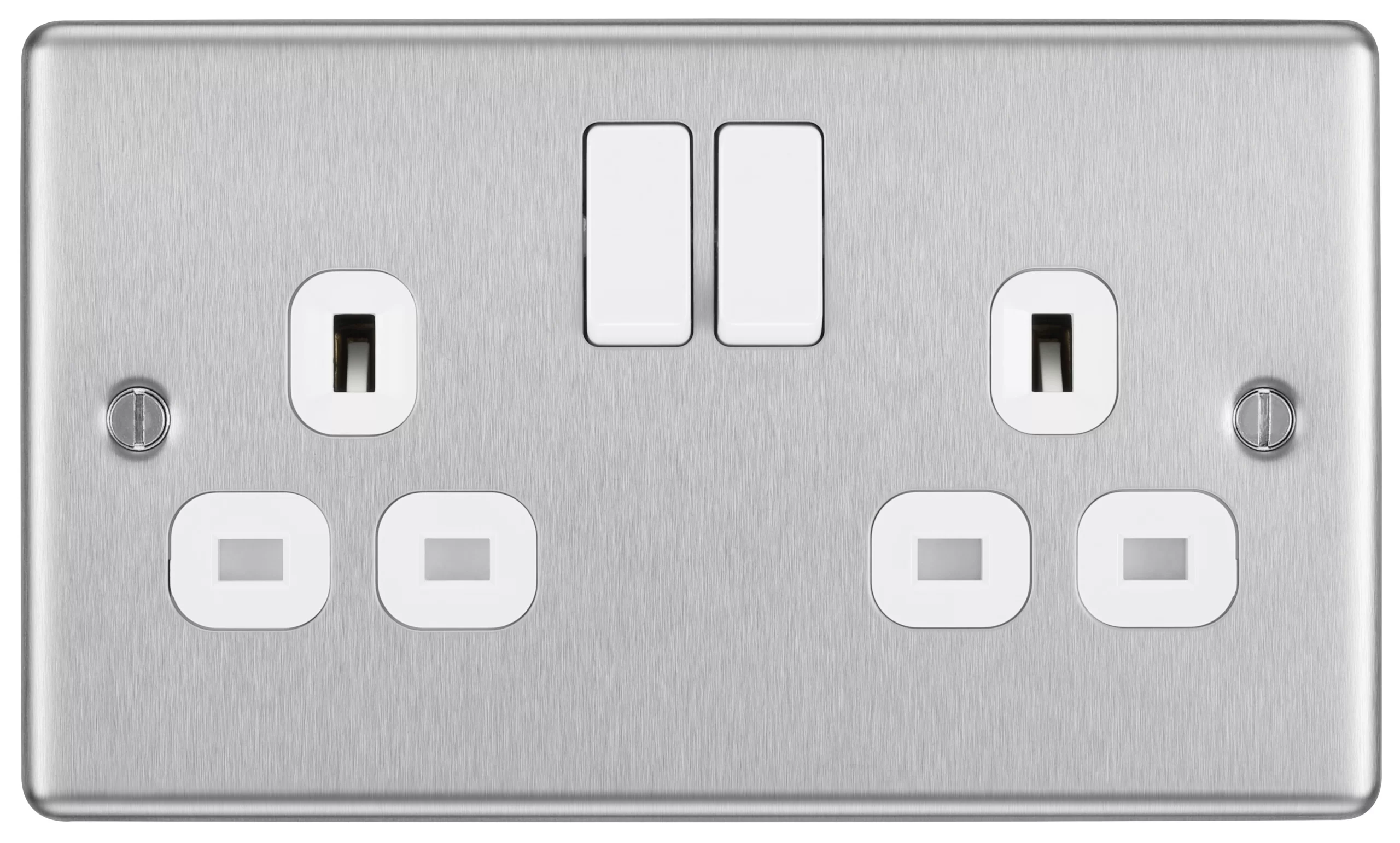 GoodHome Brushed Steel Double 13A Switched Socket & White Inserts, Pack Of 5 3 GoodHome Brushed Steel Double 13A Switched Socket & White Inserts, Pack Of 5
