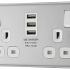 GoodHome Brushed Steel Double 13A Switched Socket With USB X3 & White Inserts 1 GoodHome Brushed Steel Double 13A Switched Socket With USB X3 & White Inserts -Professional Electrical Lighting Store goodhome brushed steel double 13a switched socket with usb x3 white inserts5059340132686 01c