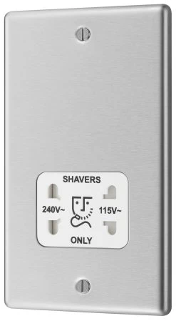 GoodHome Brushed Steel Double Screwed Shaver Socket