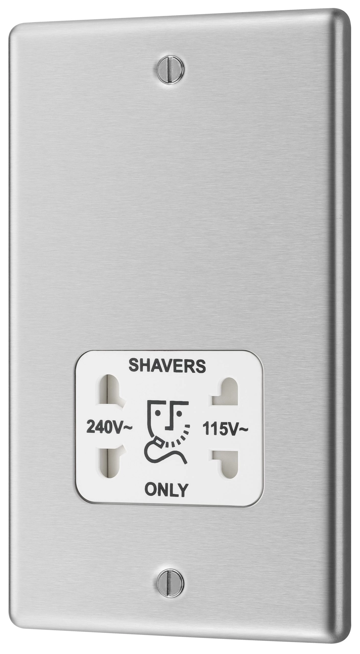 GoodHome Brushed Steel Double Screwed Shaver Socket 3 GoodHome Brushed Steel Double Screwed Shaver Socket