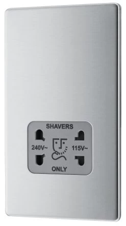 GoodHome Brushed Steel Double Screwless Shaver Socket