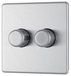 GoodHome Brushed Steel Flat Profile Double 2 Way 400W Screwless Dimmer Switch