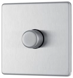 GoodHome Brushed Steel Flat Profile Single 2 Way 400W Screwless Dimmer Switch