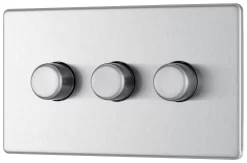 GoodHome Brushed Steel Flat Profile Triple 2 Way 400W Screwless Dimmer Switch