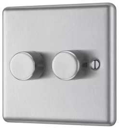 GoodHome Brushed Steel Raised Rounded Profile Double 2 Way 400W Dimmer Switch