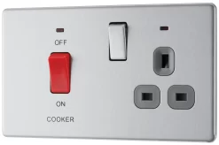 GoodHome Brushed Steel Screwless Cooker Switch & Socket With Neon & Grey Inserts