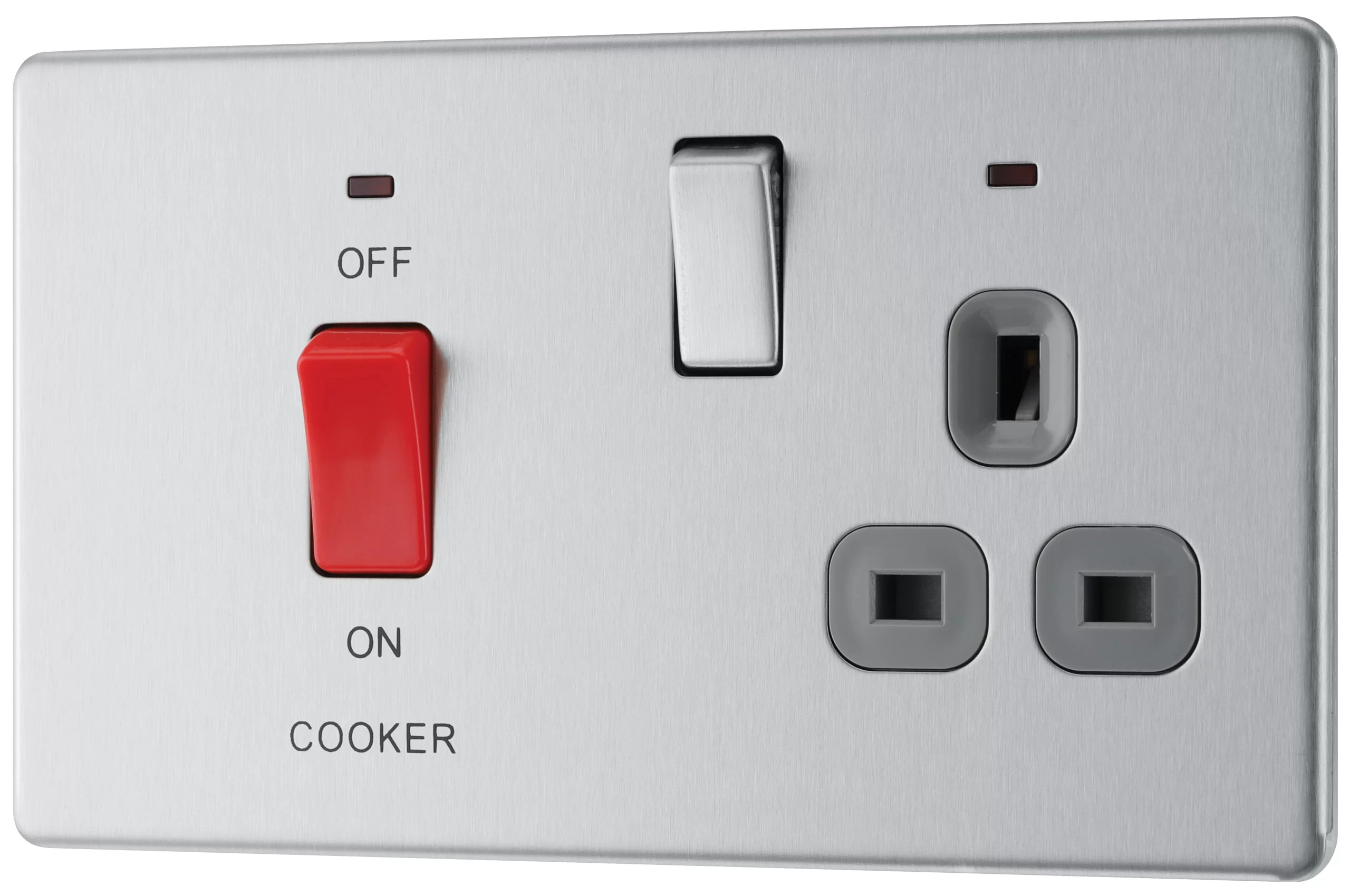 GoodHome Brushed Steel Screwless Cooker Switch & Socket With Neon & Grey Inserts 3 GoodHome Brushed Steel Screwless Cooker Switch & Socket With Neon & Grey Inserts