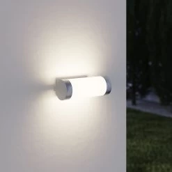 GoodHome Callisto Fixed Stainless Steel Mains-powered Integrated LED Outdoor Wall Light 900lm (Dia)7.6cm