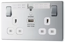 GoodHome Chrome 13A Flat Switched Double Screwless WiFi Extender Socket With USB