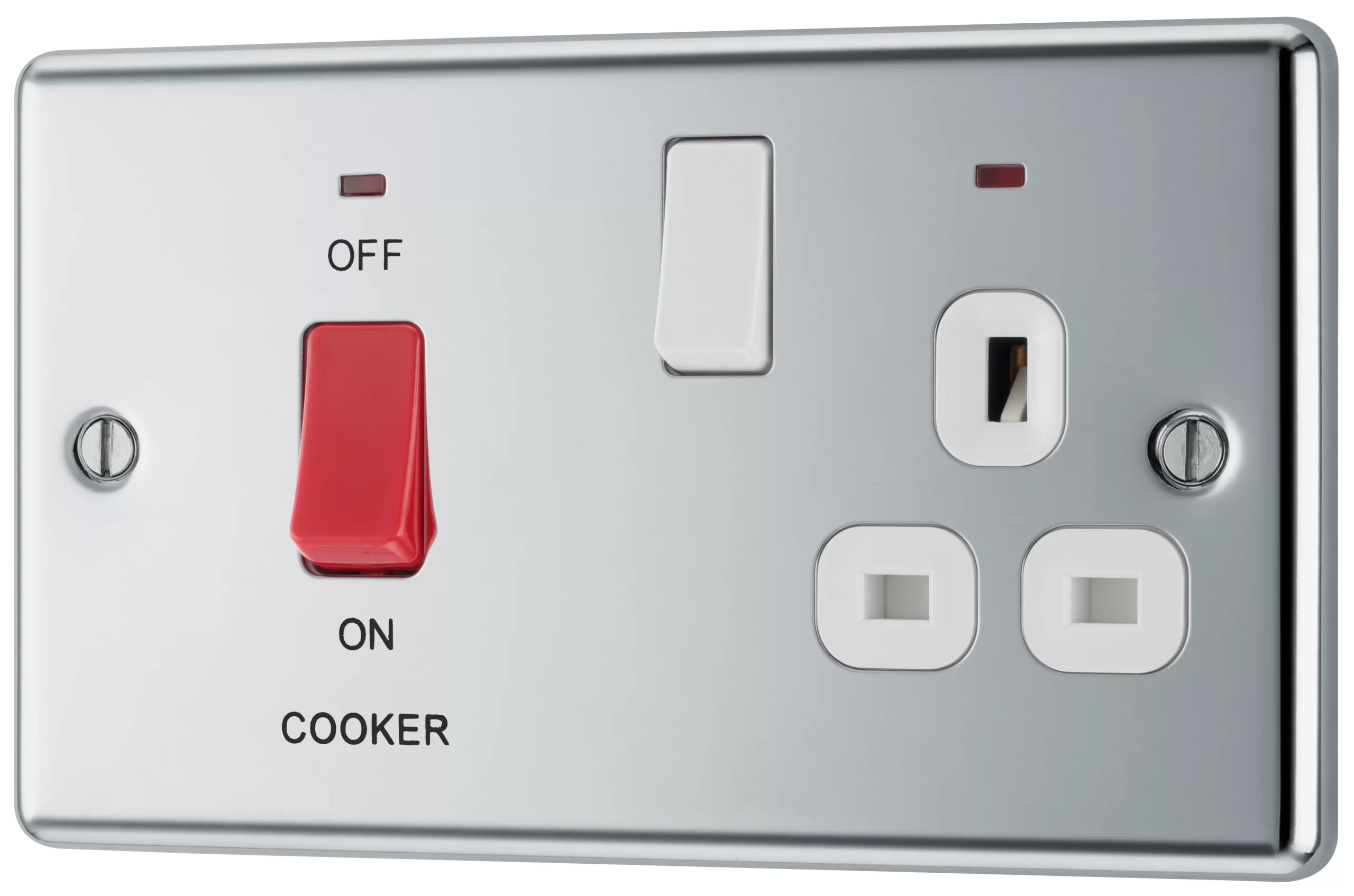GoodHome Chrome Cooker Switch & Socket With Neon & White Inserts 3 GoodHome Chrome Cooker Switch & Socket With Neon & White Inserts