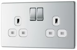 GoodHome Chrome Double 13A Socket & White Inserts, Pack Of 5