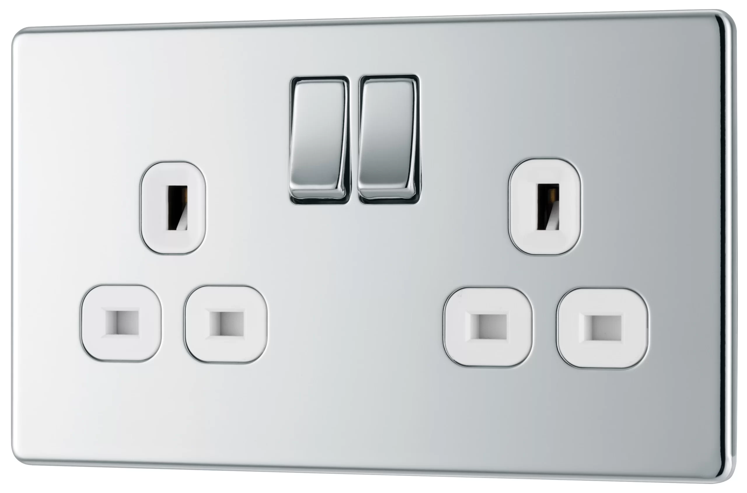 GoodHome Chrome Double 13A Socket & White Inserts, Pack Of 5 3 GoodHome Chrome Double 13A Socket & White Inserts, Pack Of 5
