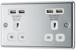 GoodHome Chrome Double 13A Unswitched Socket With USB X4 & White Inserts