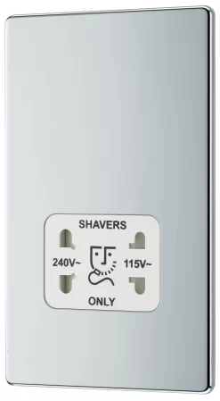GoodHome Chrome Double Flat Screwless Shaver Socket Gloss Chrome Effect