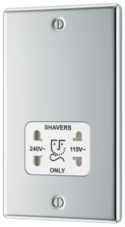 GoodHome Chrome Double Raised Rounded Screwed Shaver Socket Gloss Chrome Effect