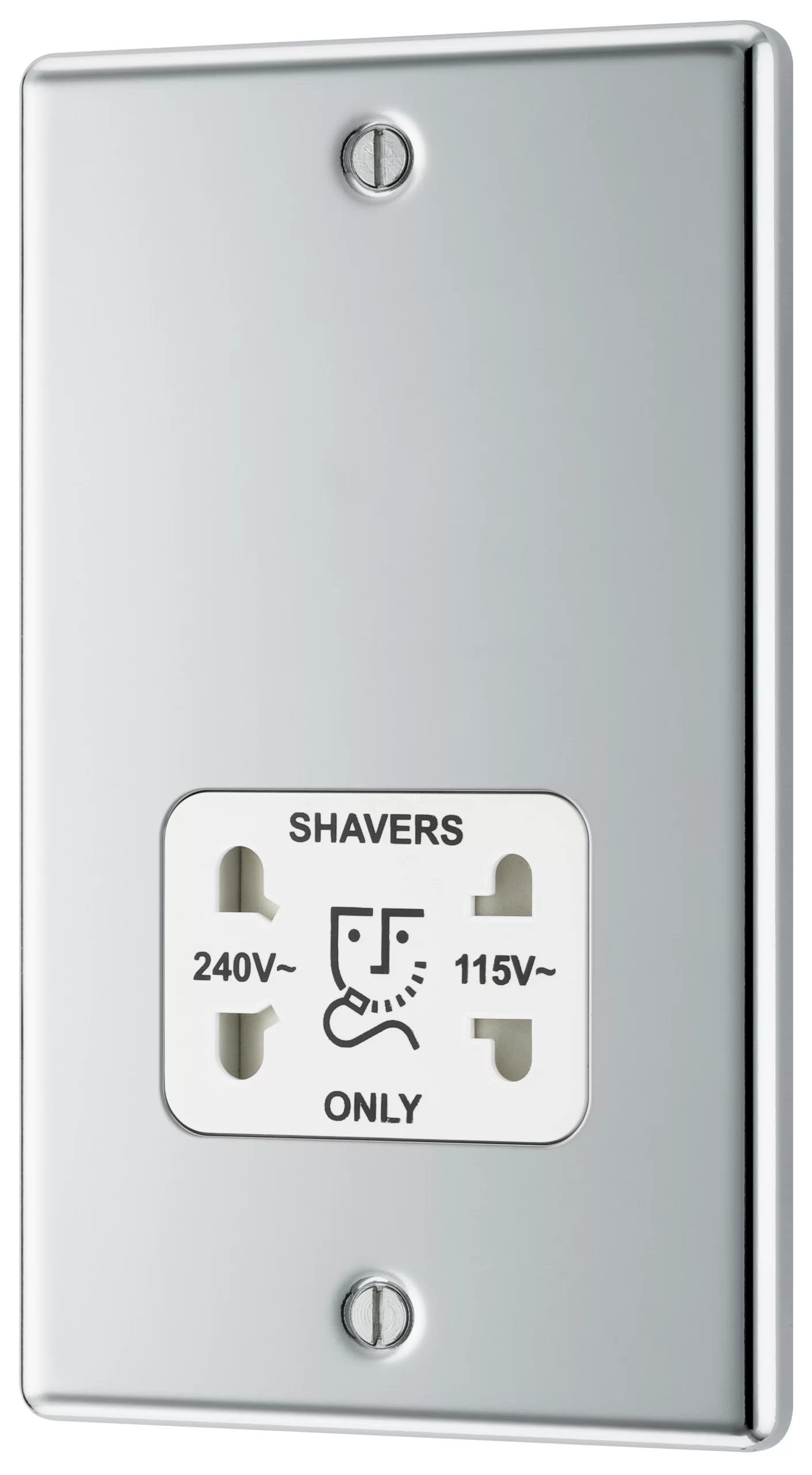 GoodHome Chrome Double Raised Rounded Screwed Shaver Socket Gloss Chrome Effect 3 GoodHome Chrome Double Raised Rounded Screwed Shaver Socket Gloss Chrome Effect