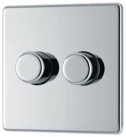 GoodHome Chrome Flat Profile Double 2 Way 400W Screwless Dimmer Switch