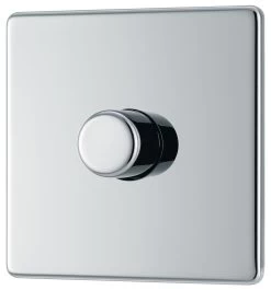 GoodHome Chrome Flat Profile Single 2 Way 400W Screwless Dimmer Switch