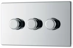 GoodHome Chrome Flat Profile Triple 2 Way 400W Screwless Dimmer Switch