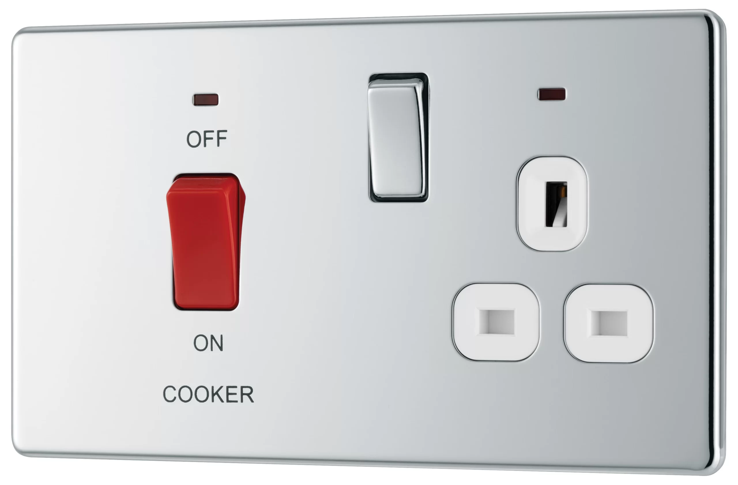 GoodHome Chrome Screwless Cooker Switch & Socket With Neon & White Inserts 3 GoodHome Chrome Screwless Cooker Switch & Socket With Neon & White Inserts