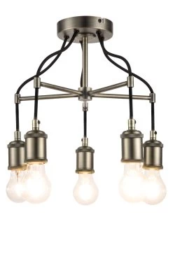 GoodHome Corbridge Round Brushed Satin Metal Pewter Effect 5 Lamp LED Ceiling Light