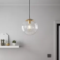 GoodHome Dacite Brass & Transparent Brass Effect Pendant Ceiling Light, (Dia)280mm