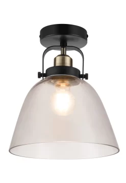 GoodHome Flitwick Round Matt Glass & Metal Black Antique Brass Effect LED Ceiling Light