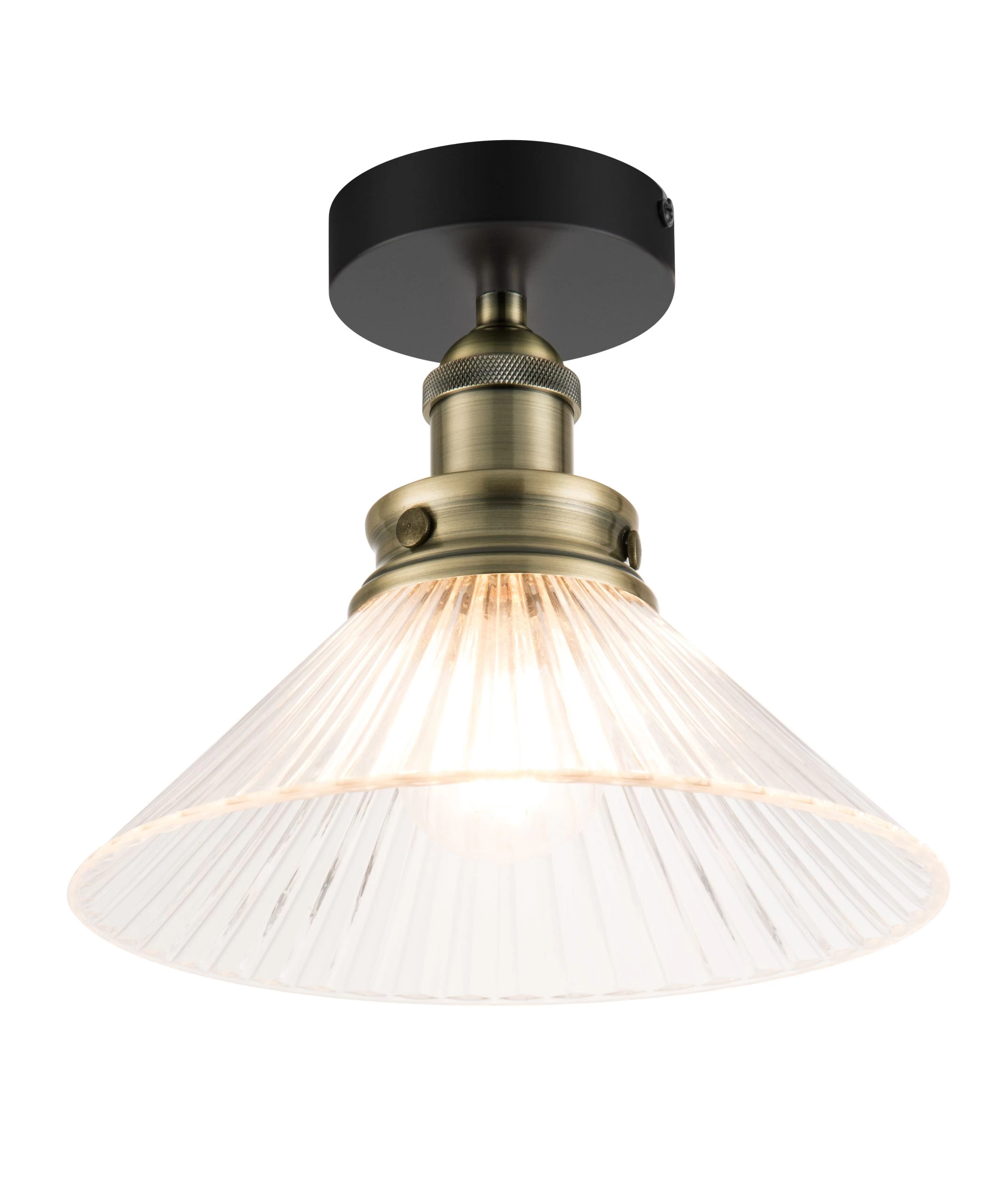 GoodHome Helston Round Matt Glass & Metal Black & Clear Antique Brass Effect LED Ceiling Light