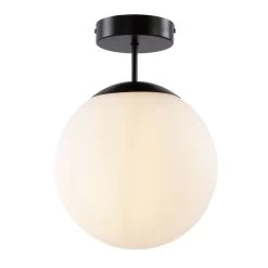 GoodHome Lognes Round Matt Glass & Metal Matt Black Frosted Effect Ceiling Light