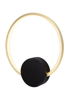 GoodHome Maidstone Circular Matt Black Gold Effect Wired Wall Light