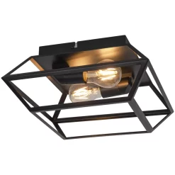 GoodHome Nantan Square Matt Metal Matt Black 2 Lamp Ceiling Light