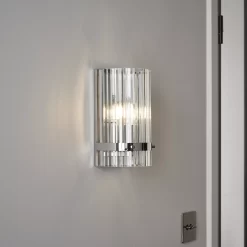 GoodHome Rhyolit Ribbed Chrome Effect Wall Light