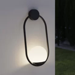 GoodHome Ruble Fixed Matt Black Mains-powered Outdoor Wall Light (Dia)16cm