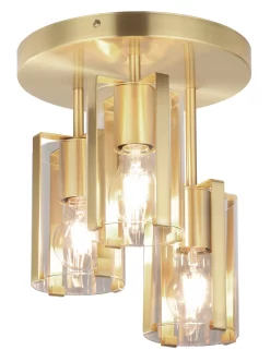 GoodHome Saiphi Round Matt Glass & Metal Brass Gold Brass Effect 3 Lamp Ceiling Light