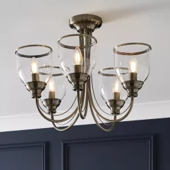 Inlight CATIO Brushed Satin Glass & Metal Antique Brass Antique Brass Effect Ceiling Light