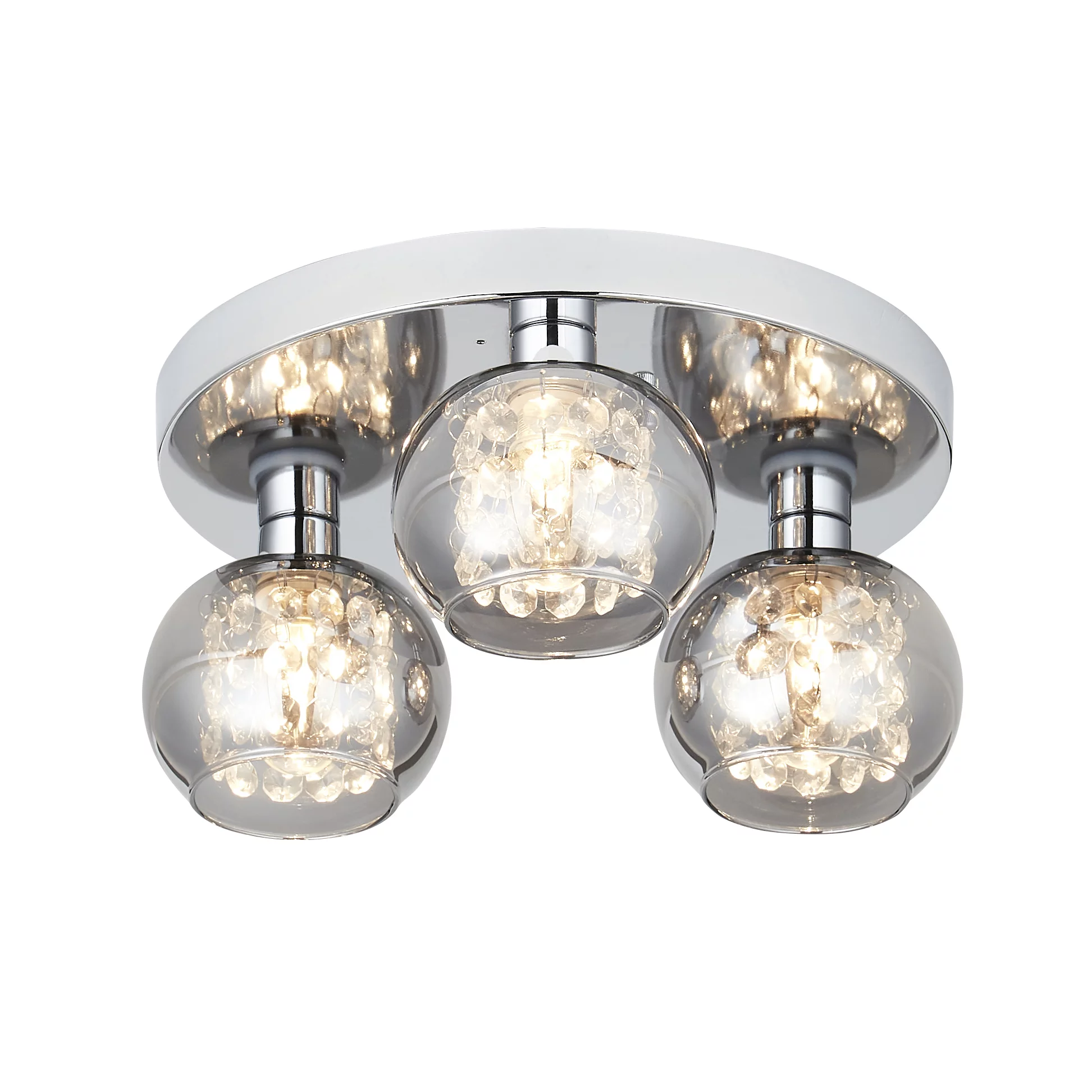 Inlight Guava Beaded Glass & Steel Chrome & Smoked Glass Effect 3 Lamp Bathroom LED Ceiling Light 5 Inlight Guava Beaded Glass & Steel Chrome & Smoked Glass Effect 3 Lamp Bathroom LED Ceiling Light - Image 3