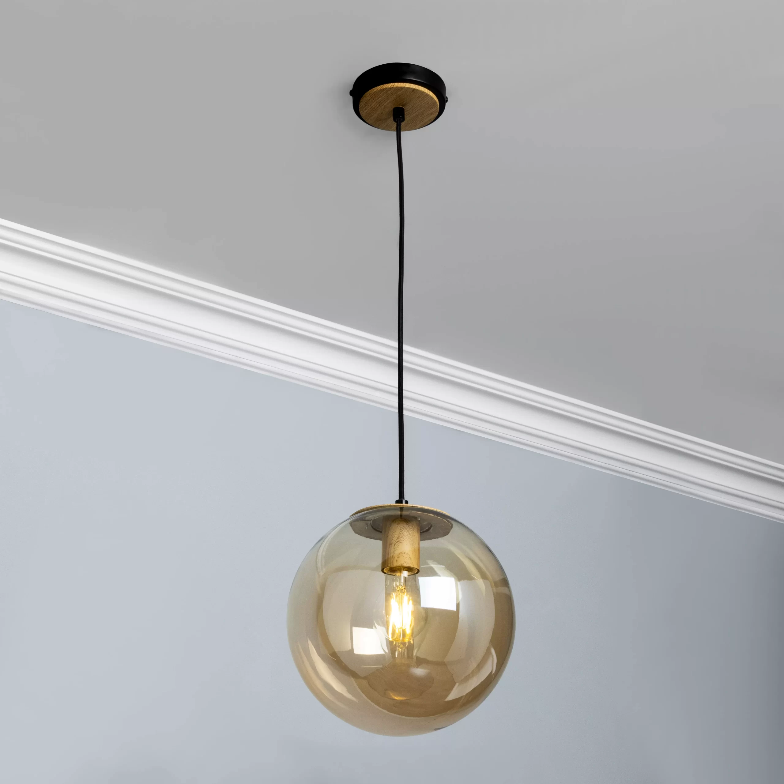 Inlight Mead Matt Black Wood Effect Pendant Ceiling Light, (Dia)240mm 2 Inlight Mead Matt Black Wood Effect Pendant Ceiling Light, (Dia)240mm